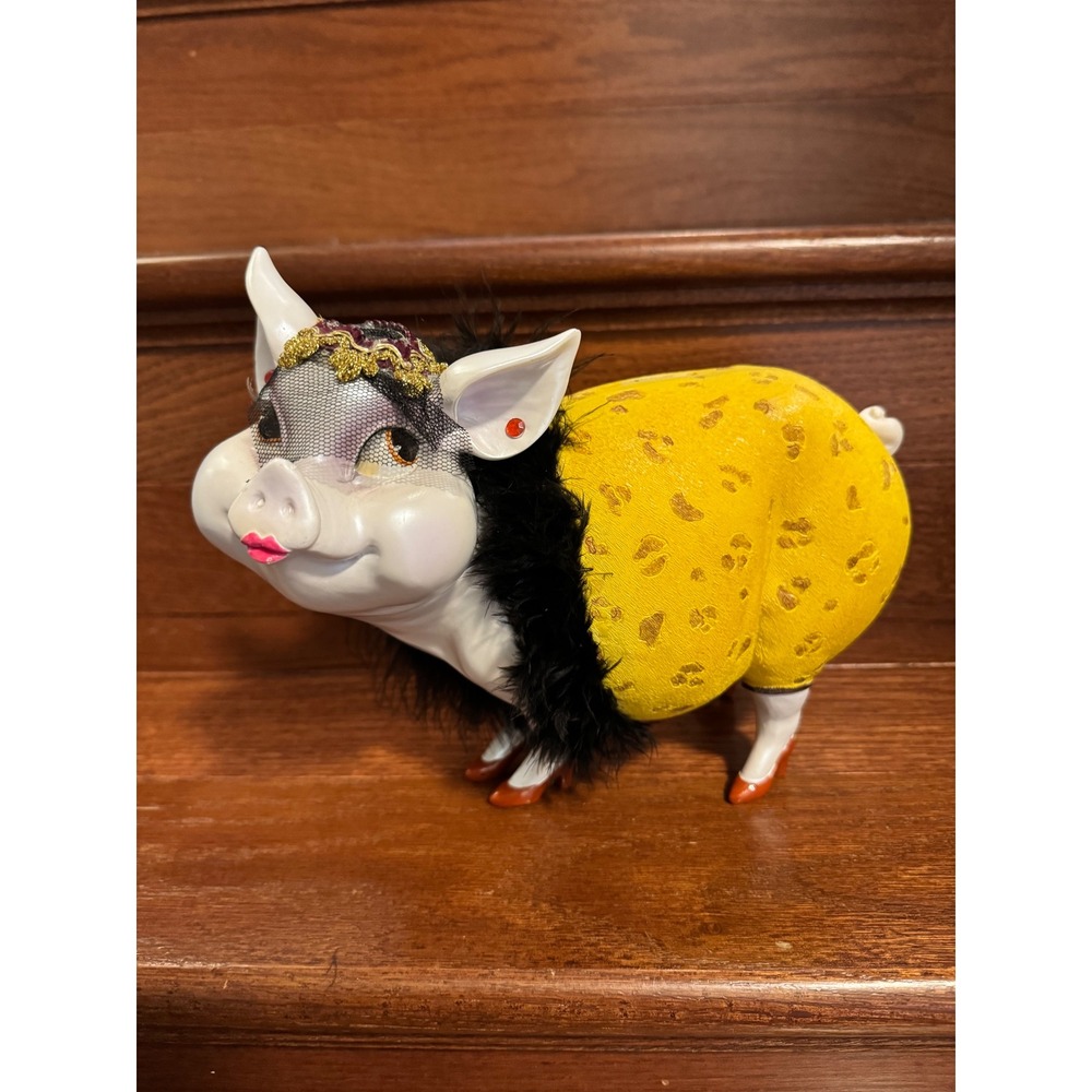 Westland Giftware When Pigs Fly Diva Piggy Bank Yellow Leopard Print Feather Boa